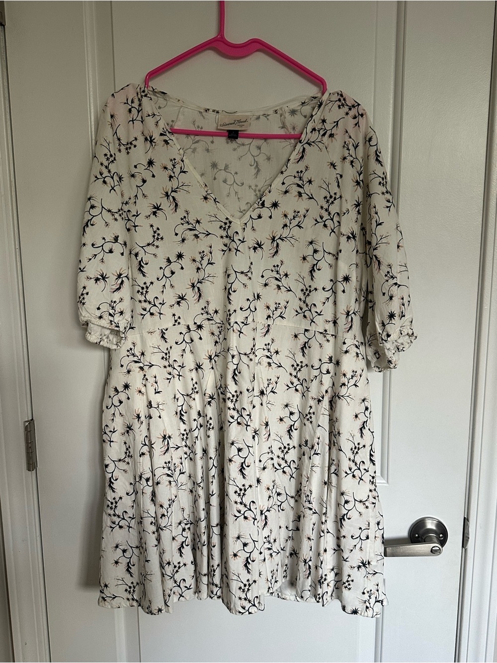 Universal Thread Cream Dress with Black Floral Print